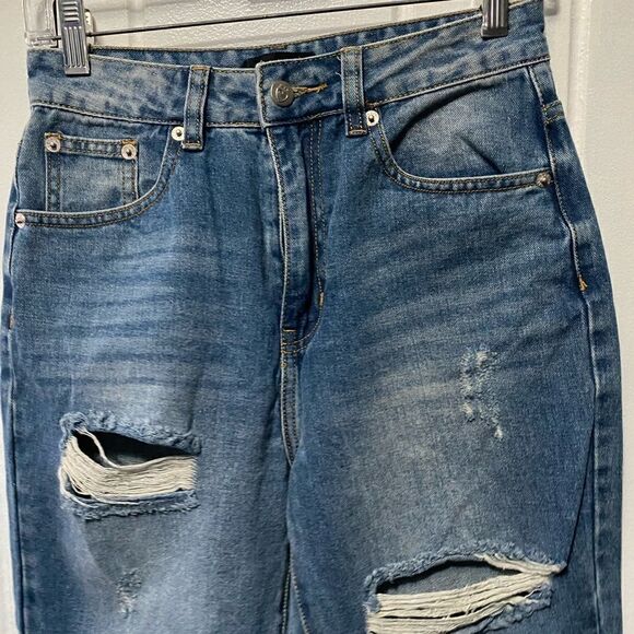 𝅺NWT Nasty Gal Too Blessed To Be Distressed Straight Leg Jeans Size 8 - Picture 3 of 11